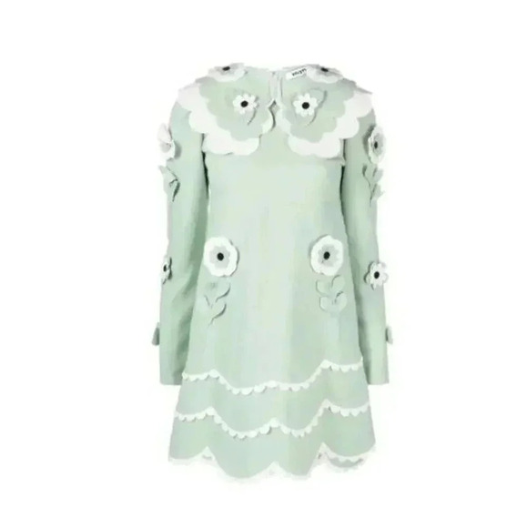 $1695 VIVETTA 3D EMBROIDERED BABY DOLL DRESS Sz 40 / S AquaMint Green - Picture 5 of 16
